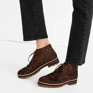 Madewell Wren Hiking Boots Desert Calf Hair Animal Print Lug Sole Lace Up